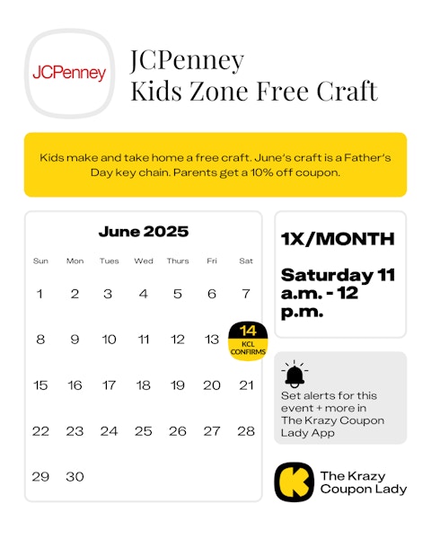JCPenney Kids Zone upcoming free crafts for 2025