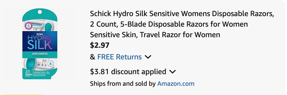 Schick Hyrdo silk Amazon receipt