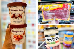 haagen-dazs, oscar mayer, and tostitos products in 3-photo collage