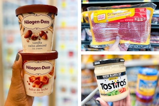 haagen-dazs, oscar mayer, and tostitos products in 3-photo collage
