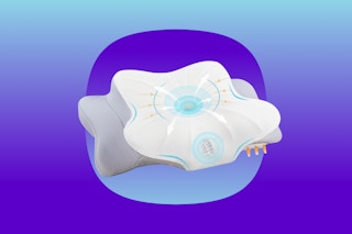 A cervical neck pillow that has a hole in the middle and also a groove to align the cervical vertebrae