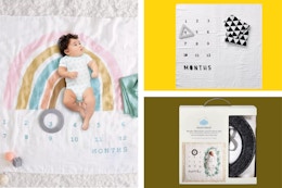 3 cloud island baby milestone blanket sets side by side