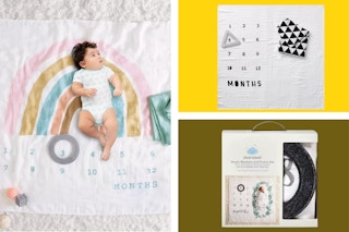 3 cloud island baby milestone blanket sets side by side