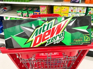 Mountain Dew (zero sugar) 12-pack in Target shopping cart