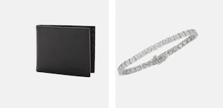 a wallet and a diamond bracelet