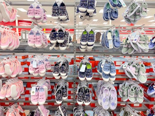 kids' and toddler sneakers sitting on a target shelf