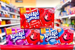 koolaid jammers pouches sitting on top of a target cart