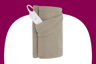 Stock image of the Sunbeam Electric Heated Throw Blanket (taupe)