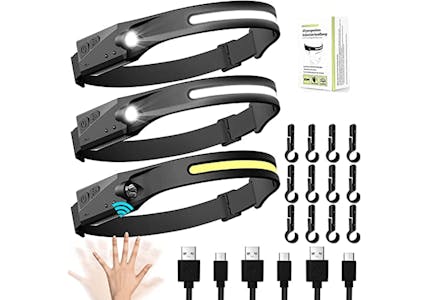 Rechargeable LED Headlamp 3-Pack