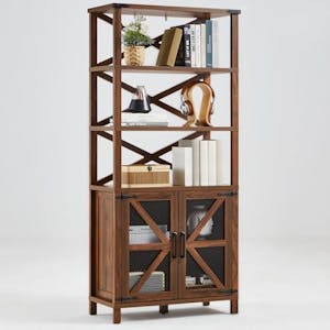 5 Tier Bookshelf with Barn Doors