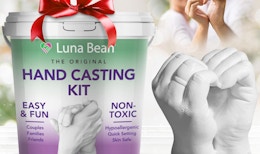 a hand casting kit in a bucket next to a hand casting