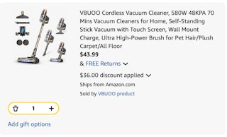 stick vacuum Amazon receipt