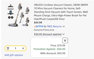 stick vacuum Amazon receipt