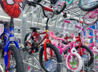 Huffy kids bikes on display at Walmart.