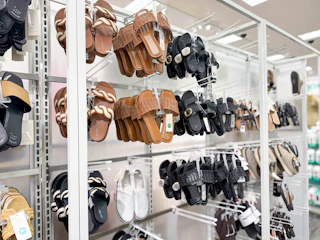 women's sandals sitting on a target shelf