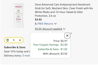 Dove deodorant Amazon receipt
