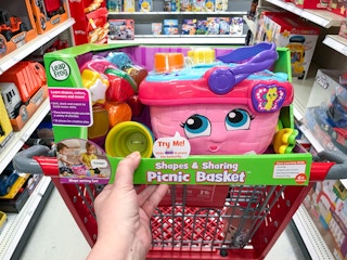 leapfrog shapes and sharing picnic basket on a target cart