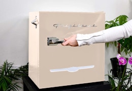 Coral colored frigidaire mini fridge