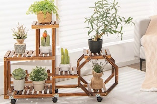 wooden plant stand with wheels from Macy's