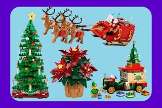 a collage of Lego Christmas sets