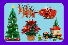 a collage of Lego Christmas sets