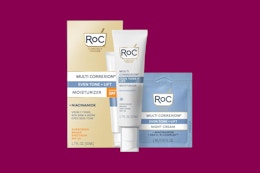 roc moisturizer on a magenta background