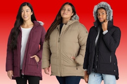 3 models wearing the Big Chill Puffer Coats: Fig, Timberwolf & Black