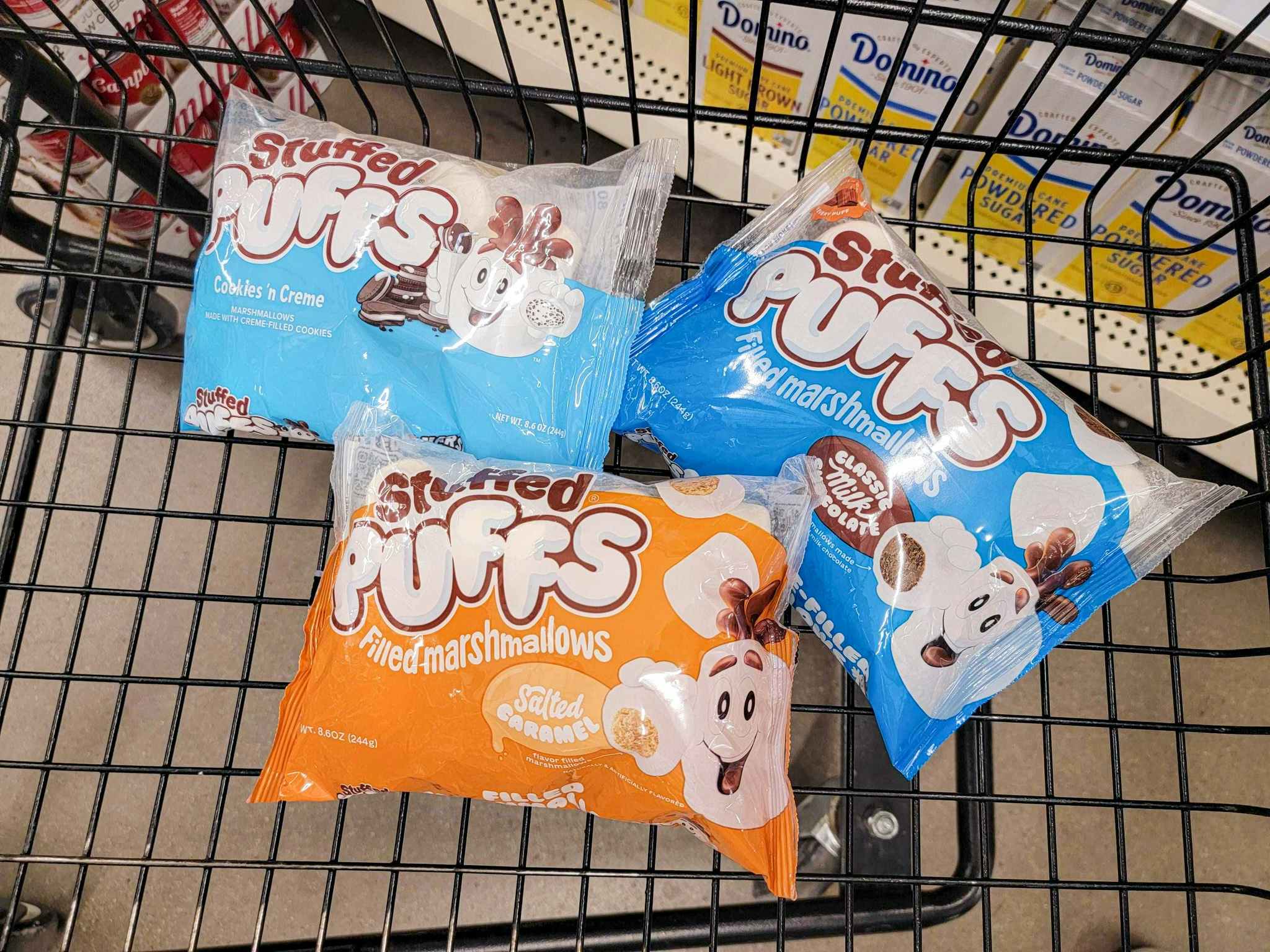 stuffed puffs marshmallows in a cart