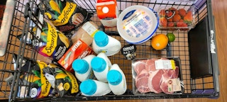 A cart of Safeway groceries