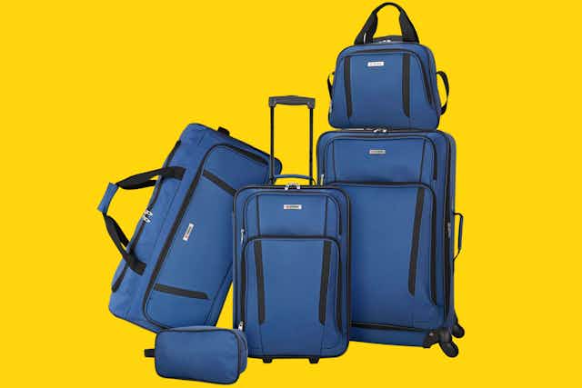 Tag 5-Piece Luggage Sets in Blue, Burgundy, and Prints, Just $80 at Macy's card image