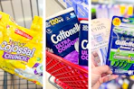 collage with cottonelle, gillette, and malt-o-meal cereal
