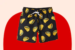 taco themed swim trunks