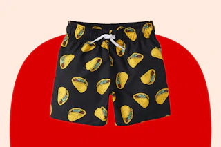 taco themed swim trunks