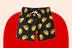 taco themed swim trunks