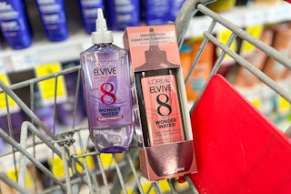 two bottles of l'oreal 8 second wonder water in a shopping cart