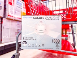 socket fan light sitting on a target cart
