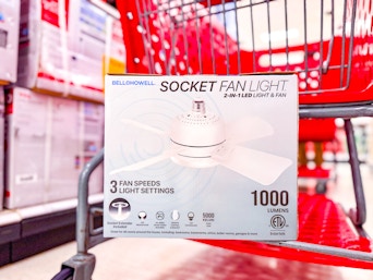 socket fan light sitting on a target cart