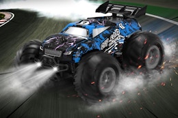 an rc car on a toy track