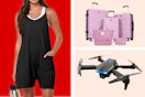 Women's romper, 5-piece luggage set & drone