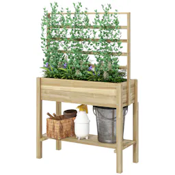 Wooden Raised Garden Bed with Trellis