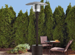 stock photo of mainstays patio heater staged on patio