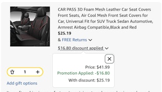 car set covers Amazon receipt