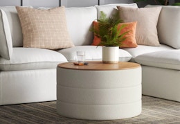 threshold tray top upholstered storage ottoman 