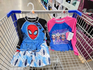 kids swimwear in a cart