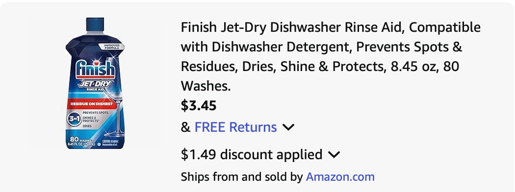 Finish rinse aid Amazon receipt