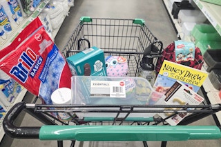 cart full of items at dollar tree