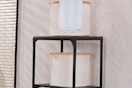 fabric storage baskets on a shelf
