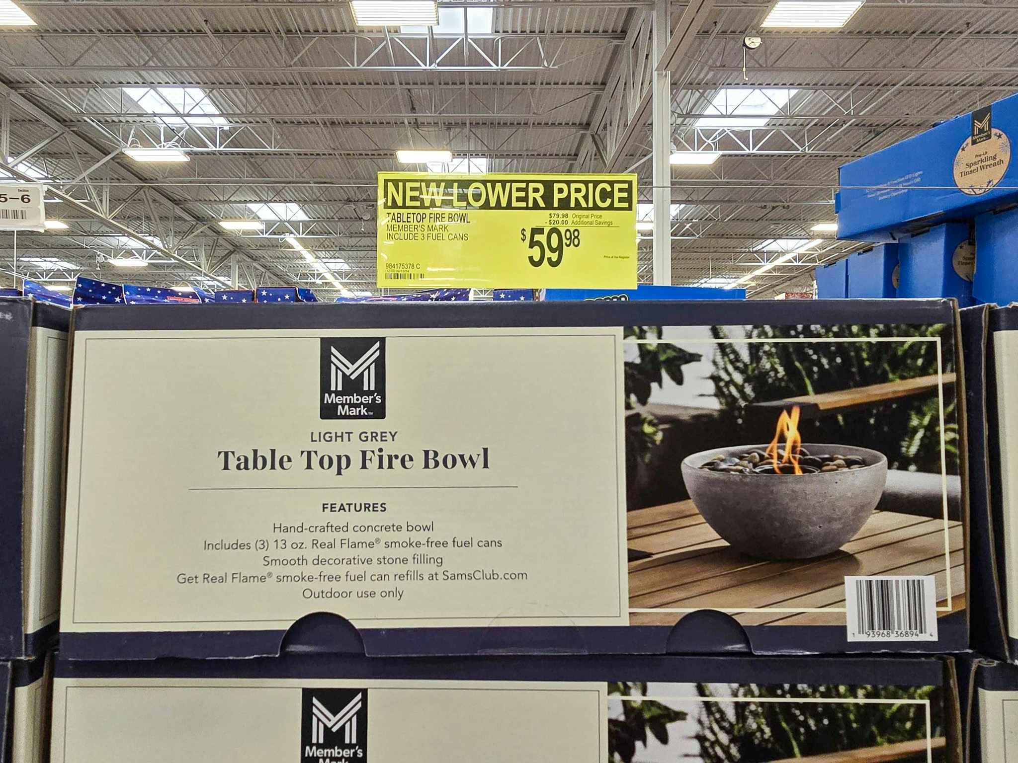 table top fire bowl with a price sign for $59.98