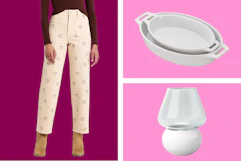 Women's pants, cookware and a small lamp