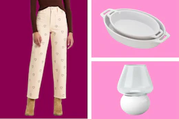 Women's pants, cookware and a small lamp